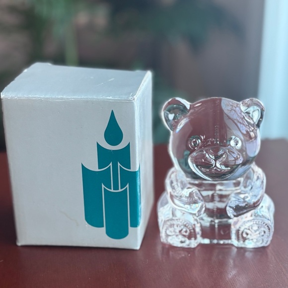 PartyLite Clear Glass Teddy Bear Candle Holder Vintage - Picture 7 of 8